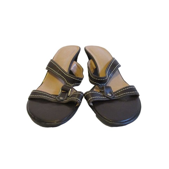 Franco Sarto Brown Mules Accent Stitching Open Toe Slides - Picture 3 of 5